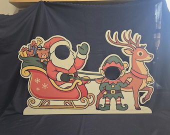 Santa with Sleigh and Elf Display Sign Add your face for pictures for a unique addition to your store or display
