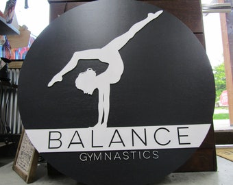 Custom Gym Gymnast Gymnastic Balance Sign Round Business Signage Single  Double Sided Made to Order Small Shop Logo Circle Wooden Handmade