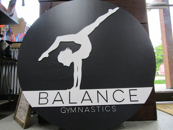 Custom Gym Gymnast Gymnastic Balance Sign Round Business Signage Single  Double Sided Made to Order Small Shop Logo Circle Wooden Handmade