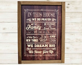 In This House Printed Wood Sign • Inspirational Family Quote Wall Art • Rustic Home Faith Decor Gift