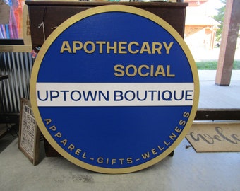 Custom Sign Round Business Uptown Boutique Social Commerical Signage Single Or Double Sided Made to Order Store Logo Circle Wooden Handmade