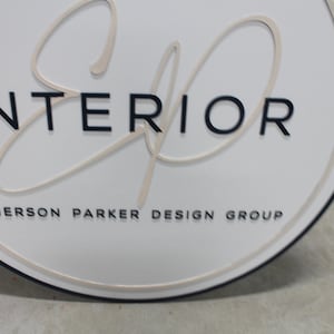 Custom Sign Round Business Interior Designer Group Commerical Signage Made to Order Logo Circle Wooden Handmade Raised Text Home Minimalist image 5