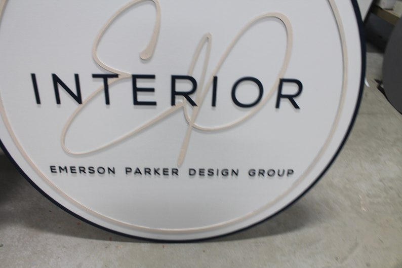 Custom Sign Round Business Interior Designer Group Commerical Signage Made to Order Logo Circle Wooden Handmade Raised Text Home Minimalist image 5