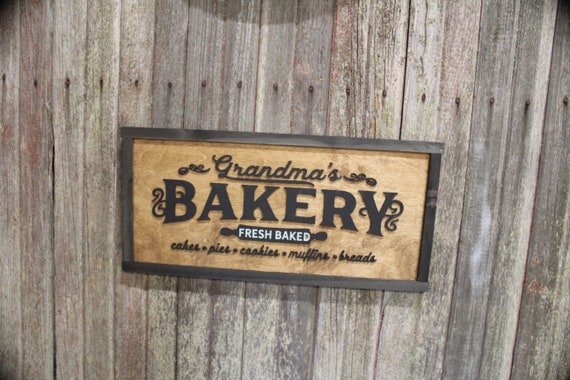 Grandmas Bakery Kitchen Wood Sign 3D Raised Text Fresh Baked Pies Cakes Cookies Mothers Day Gift Granny Handmade Rustic Primitive