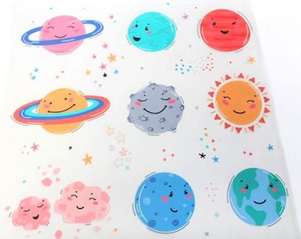 Solar System Planets Theme Decals Waterproof Sheet Full Color Sticker Kids Bright Fun Window Deal Wall Sticker Thermos Kawaii Faces