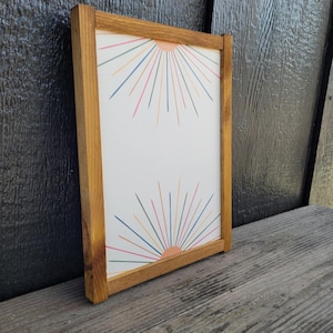 Rainbow Sun Wood Sign UV Framed Cute Colorful Pink Minimalistic Country Sunshine Blue Yellow Primitive Framed Wall Hanging Kids Girls Decor