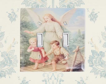 Guardian Angel Light Switch Cover – Vintage‑Style Protective Angel and Children Illustration for Wholesome Cottage or Classic Home Decor
