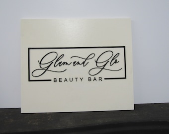 Custom Sign Square Business Commerical Signage Minimalist Made to Order Glam And Glo Beauty Store Front Small Shop Logo Wooden Handmade