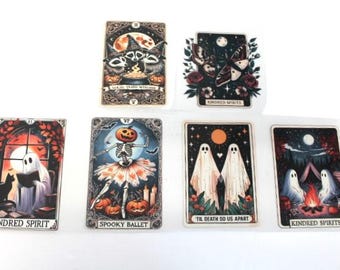 Halloween Tarot Cards Ghosts Pumpkins Racoons Theme Decals Waterproof Sheet Full Color Sticker Window Deal Wall Sticker Thermos