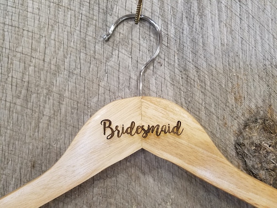 Bridesmaid Bridal Party Engraved Hard Wood Hanger Clothes Coat Sturdy Gift Wedding Bromellow Personalized