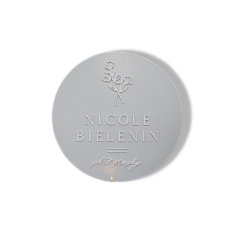 May include: A round, light gray logo with the text "NICOLE BIELENIN" in a serif font, with "photography" in script below. A floral design is at the top. The logo is a simple, elegant design.