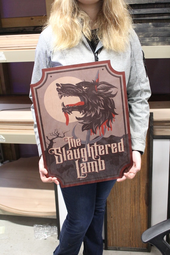 Large Slaughtered Lamb  Sign with UV Ink Printed Extra Detail Contour Business Logo Wood