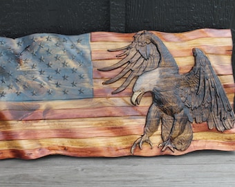 Engraved Wood Sign: USA, United States of America Flag, Eagle, Freedom, Military, Veteran, American, Engraved, Raised, retirement
