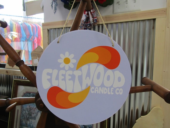 Groovy Fleetwood Candle Co Custom Round Lightweight Business Small Shop Printed On Wood Floral Your Logo Circle Booth Vendor Table Wall Sign