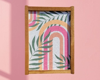 Modern Abstract Arch Wall Art – Pink, Orange & Green Minimal Print with Botanical Shapes – Contemporary Decor for Living Room or Bedroom