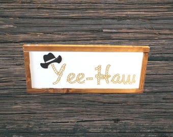 Yee‑Haw Printed Wood Sign • 3D Hat Western Wall Decor • Rustic Cowboy Farmhouse Art Gift