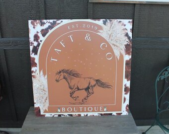 Company Horse Western Cowhide Boutique Large Custom Signage Square Oversized Rustic Business Logo Co Wood Laser Cut Out 3D Business Front
