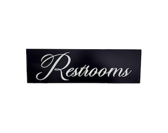 Restrooms Sign – Weatherproof PVC - Elegant Black and White Cursive Design for Office, Restaurant, or Business Spaces 