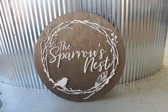 Sparrow Nest Bird Hoop Boutique Small Business Brand Custom Round Business Commerical Sign Made to Order Small Shop Logo Wooden Handmade