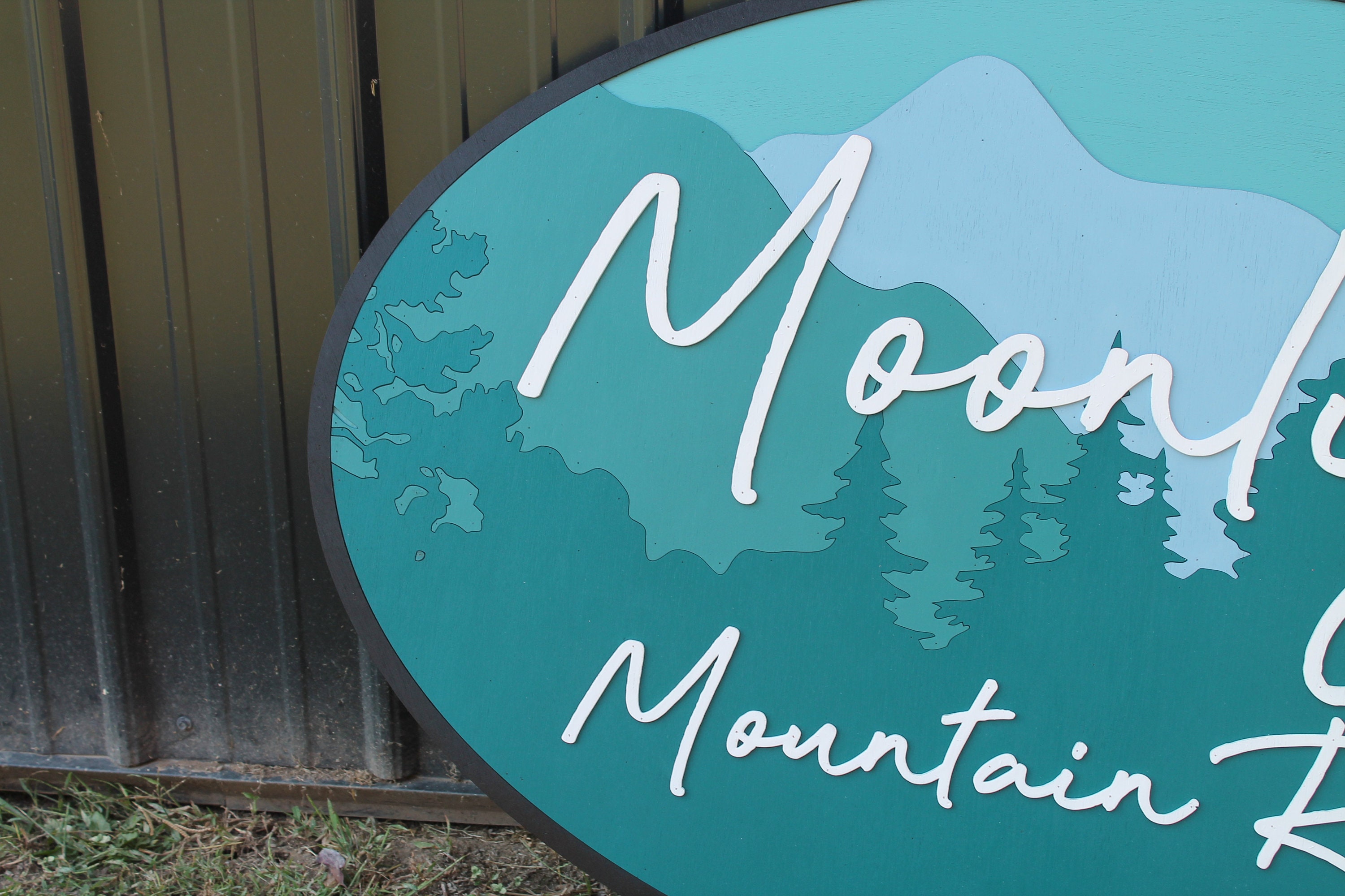 Ombre Moonlight Tree Line Forest Retreat Oval 3D Large Custom Signage Indoor Outdoor Laser Cut