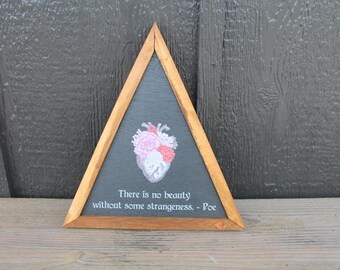 Beauty Strangeness Poe Heart Flowers Decor Triangle Quote Framed Home Decor Poem Edgar Goth