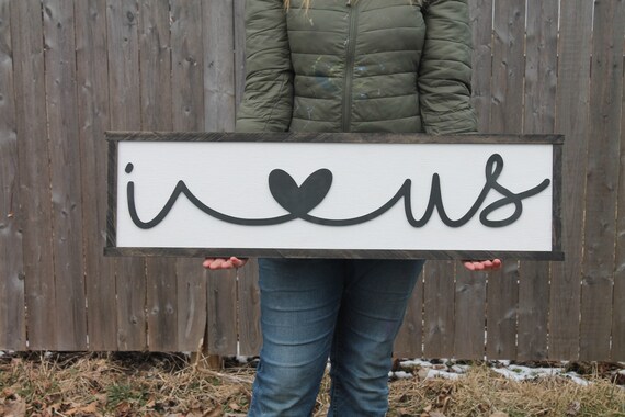 I Love Us Sign Raised Text Script I Heart Us Wood Sign Large Couch Living Room Sign Rustic Primitive Shabby Chic Text Unique Wedding gift