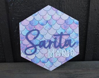 Custom Kids Name Decor Sign Childrens Room Mermaid Personalized Your name Raised 3D Printed Shape Hexagon