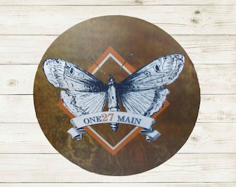 Custom Printed Stained Wood Logo Sign – Moth Design – Boutique, Business Branding & Wall Art
