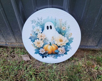 Ghost Sheet Green Sign printed Pumpkin  Halloween Fall Porch Pumpkin Autumn Gourd PVC Weatherproof Ultraviolet Ink Doorhanger Outdoor Use