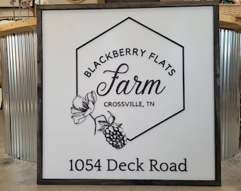 Large Custom Square Signage Farm Company Name Blackberry Logo Minimalist Oversized Rustic Business Logo Wood Laser 3D Personalized Sign