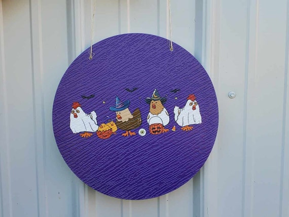 Chicken Hen Dress up Costume Witch Ghost Pumpkin Halloween Trick or Treat PVC Weatherproof Ultraviolet Ink Doorhanger Outdoor Use