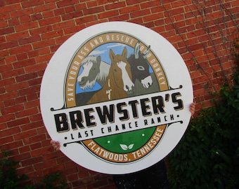 Horses Brewster's Donkey Ranch Printed in Color Raised Wooden Sign Farm Custom Logo Rescue Stalls Farm Round Commerical Signage Handmade