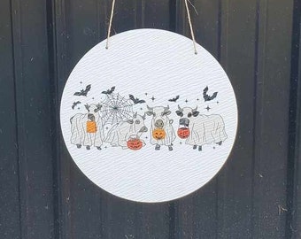 Cows Dress up Costume Ghost Bats Cow Lovers Porch Pumpkin Halloween Trick or Treat PVC Weatherproof Ultraviolet Ink Doorhanger Outdoor Use