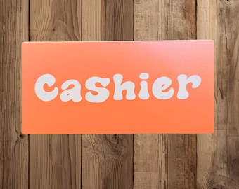 Cashier Sign – Retro Orange and White Bubble Letter Sign for Small‑Business, Café, or Boutique Checkout Counter Decor