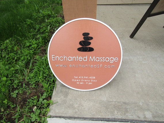 Enchanted Massage Custom Round Business Commerical Signage Made to Order Store Front Small Shop Logo  Circle Wooden Handmade Informational