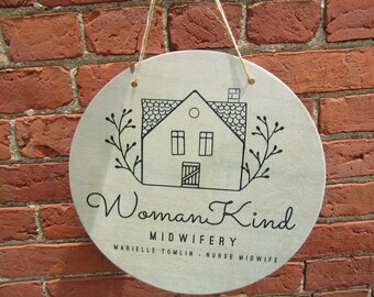 Nurse Midwife Woman Kind Sign Lightweight Your Actual Logo Round Sign Minimalist Design Custom Circle Personalized Door Hanger Wood Print