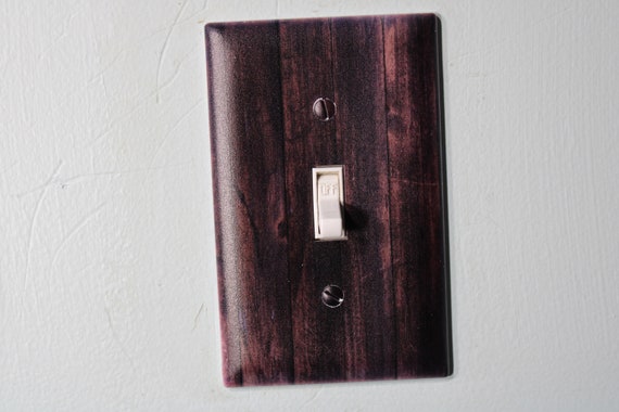 Rustic dark walnut wood color printed painted faux light switch wall cover plate