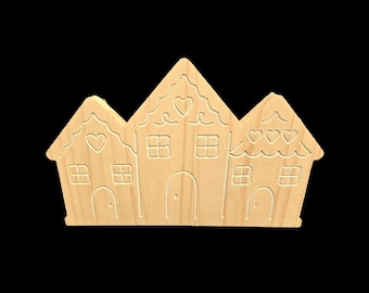 Engraved Wooden Gingerbread House – Natural Wood with Painted Accents - Holiday Décor with Heart & Icing Details