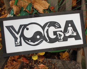 Yoga Wood Sign 3D Raised Text Ebony White Sign Relax Zen Relax Spa Psycially Fit Trainer Handmade FootstepsInThePast Gym Decor