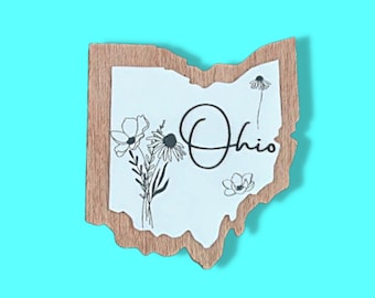 3D & Printed Ohio Sign – Floral State Wall Art – Raised Layered Home Decor – Modern Ohio Gift – Custom State Pride 3D Wood Sign