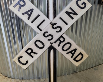 Contour Cut Rail Road Crossing Large Outdoor Weather Proof  PVC Textured Woodgrain Train Cross X Caution Slow Beware Railroad Tracks