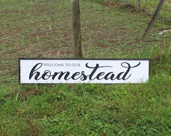 Welcome To Our Homestead Large family sign wood fireplace living room dinning room shabby cottage farmhouse rustic decor Home Farm Porch