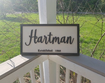 Established Sign, Family Name Sign, Name Sign, Wedding Gift, 3D Cut Out, Frame, Custom, Farmhouse Country  Primitive wood FootstepsinthePast