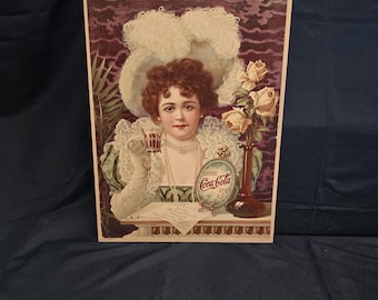 Coca Cola Vintage Lady Wood Printed Sign for Bar, Man cave or Collector