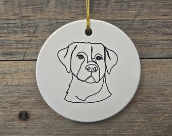 Labrador Retriever Line Art Ornament – Minimalist Ceramic Dog Lover Gift with Gold String