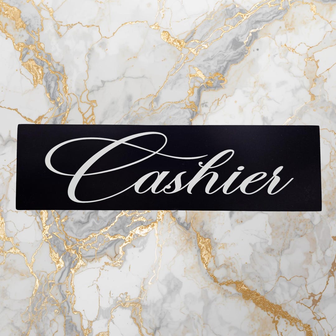 Cashier Sign – Elegant Black and White Script Sign for Boutique, Café ...