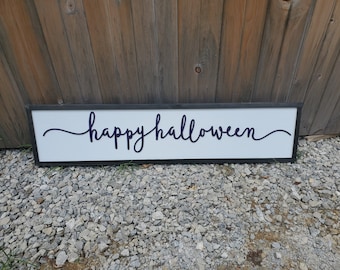 Happy Halloween, Script, Fall, Autumn, Halloween Sign, Decor, Wall, Wood, 3D, Laser Cut, Primitive, Rustic, Raised, Graphic, Decoration