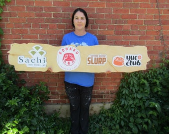 Eatery Mock Live Edge Logo Product Sushi Slurp Japanese Cafe Yuo Club Food Court Sign Commerical Signage Color Print Wooden Sign Handmade