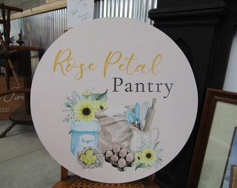 Pantry Baker Kitchen Utensils Sunflowers Printed on Wood Full Color Your Logo Sugar Flour Mason Jar Small Business Lightweight Wood Sign