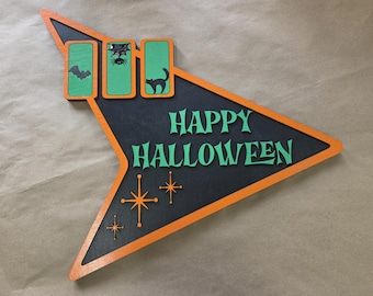 Laser Cut Halloween Plaque: Spider Web, Bats, 3D Raised Image - 36x40